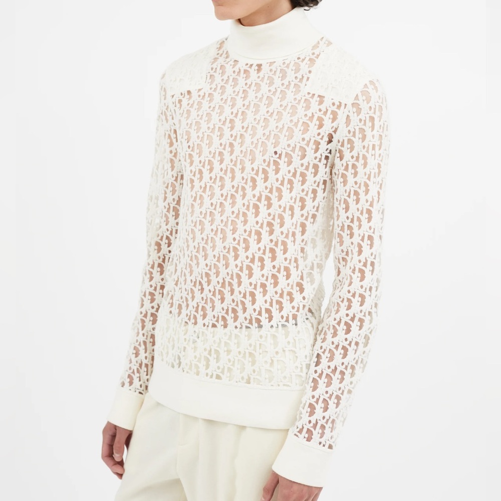 Dior White/Cream Sheer Turtleneck Sweater sz Large